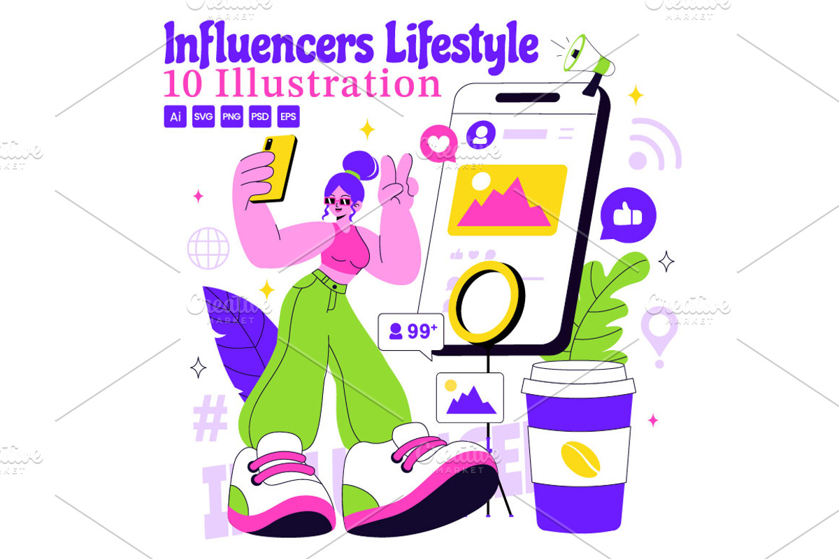 10 Influencer Lifestyle Illustration, a Person Illustration by denayunebgt (Photo 1 of 4)