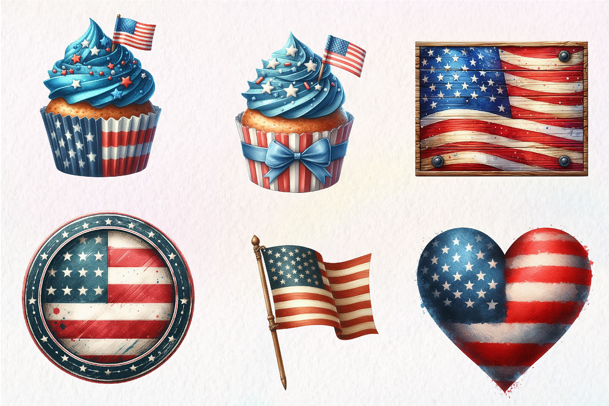 Watercolor American Flag Clipart, an Illustration by CreationArt (Photo 3 of 9)