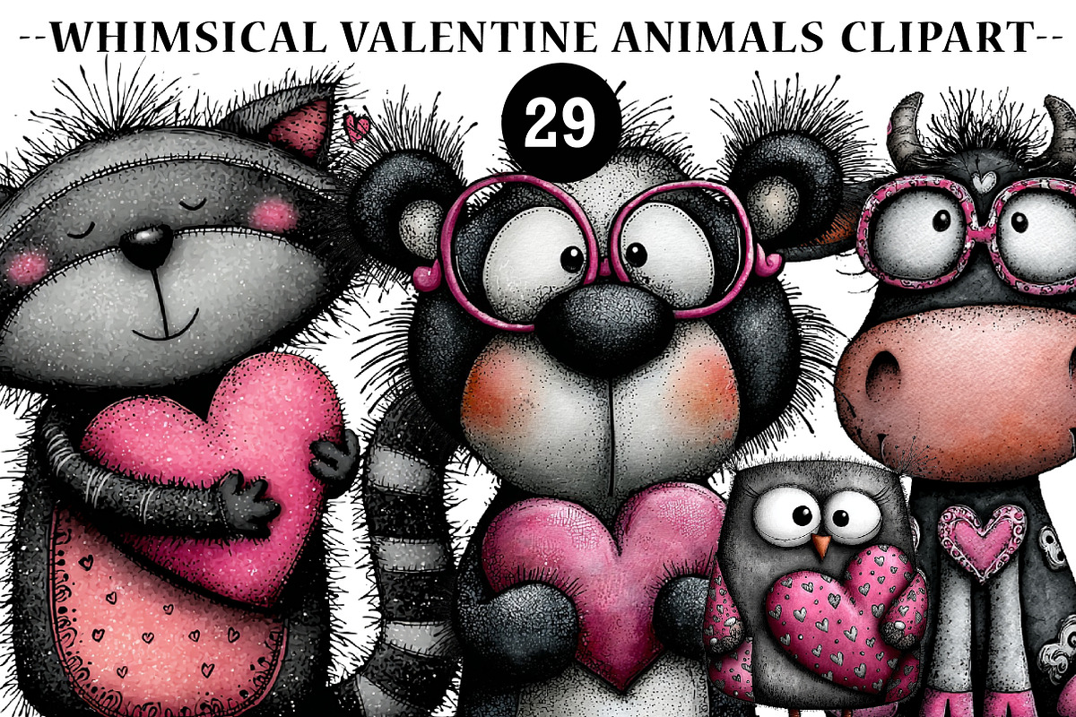 Valentine Animals Clipart, an Illustration by CreationArt (Photo 1 of 6)
