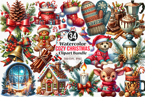 Watercolor Cozy Christmas Clipart, an Illustration by Canvas Craft