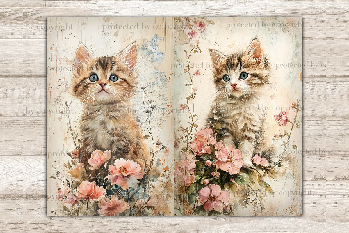 Cute Kitten Junk Journal Pages, an Animal Illustration by GlamArtZhanna (Photo 7 of 9)