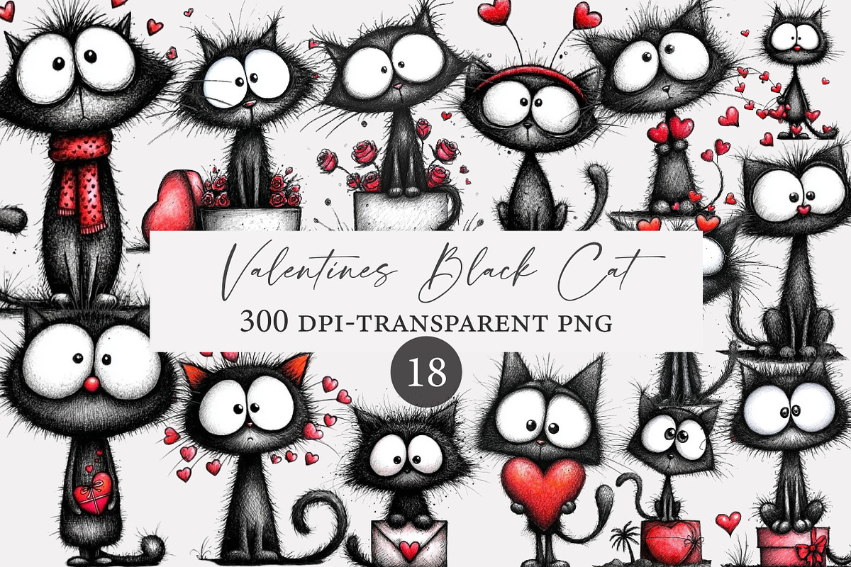 Valentines Black Cat Clipart, an Illustration by Designworld (Photo 1 of 4)