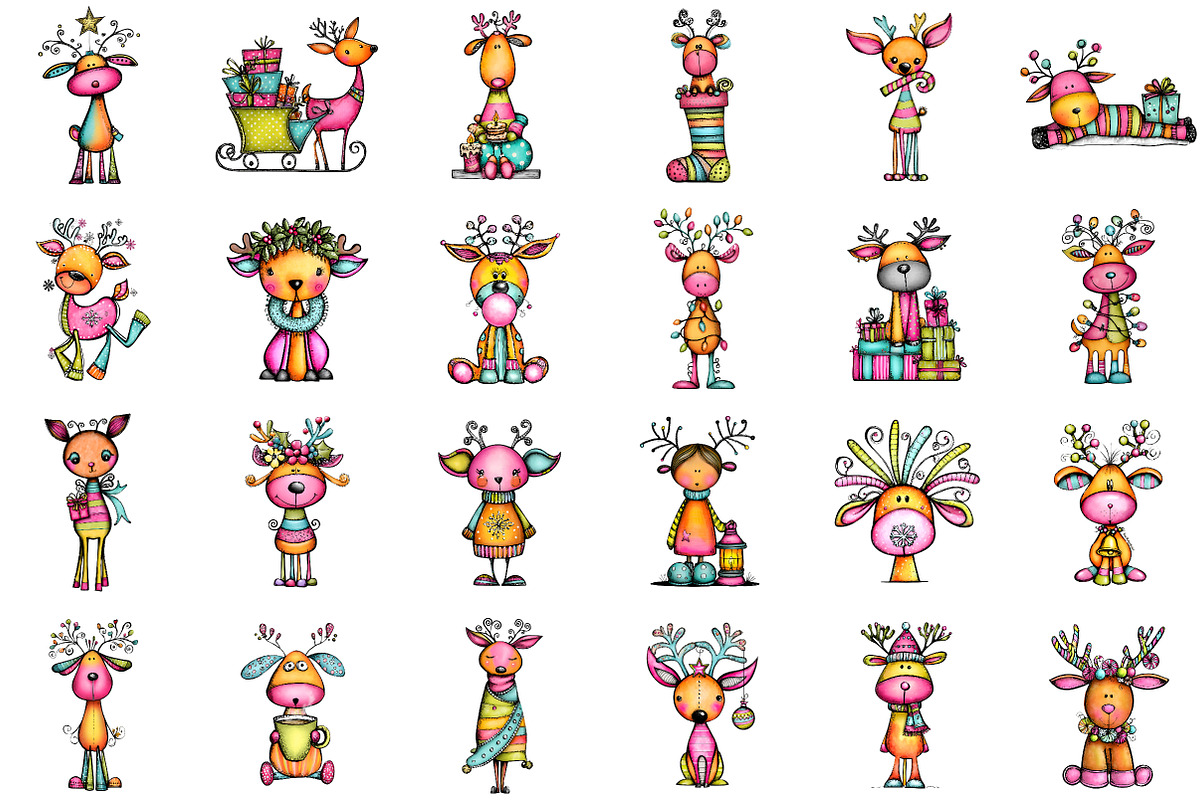Whimsical Christmas Reindeer Clipart, an Illustration by Sublimation Artist (Photo 2 of 6)