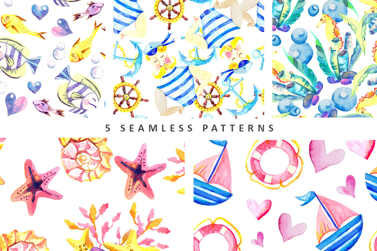 Hello SEA - watercolor collection, an Illustration by Kseniya_design (Photo 6 of 11)