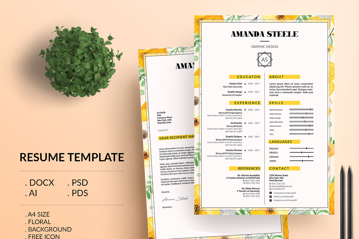 Floral CV / Resume Template / N, a Resume Template by Showy68 Template (Photo 1 of 5)