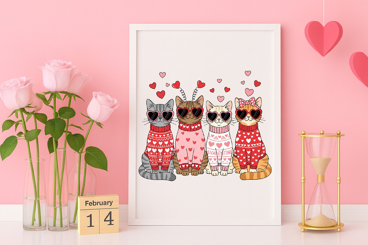 Valentine Cats PNG, Valentine PNG, an Illustration by Canvas Craft (Photo 3 of 7)