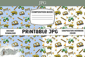 Construction Trucks Notebook Cover, an Object Illustration by Willow Paige Farms