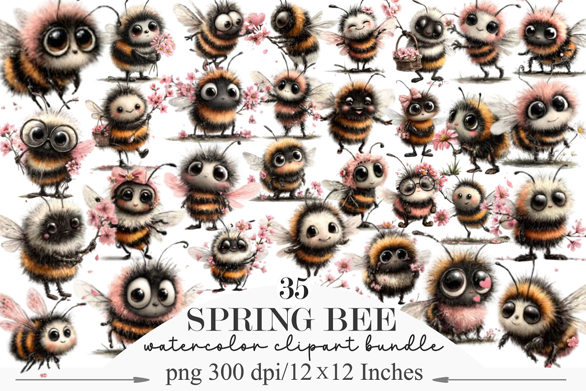 Whimsical Spring Bee Clipart PNG, an Illustration by Designking (Photo 1 of 5)
