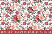 Seamless Flowers Rose Chamomile, a Pattern Graphic by Vintage (Thumbnail 1 of 6)