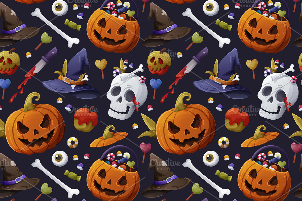 Halloween PumpkinClipart & Patterns, a Seasonal Illustration by Alina Kruss (Photo 4 of 11)