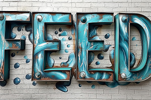 Colorful metallic sign reading 'FEED' with a textured background, ideal for sho, a Background Photo by ImageMir