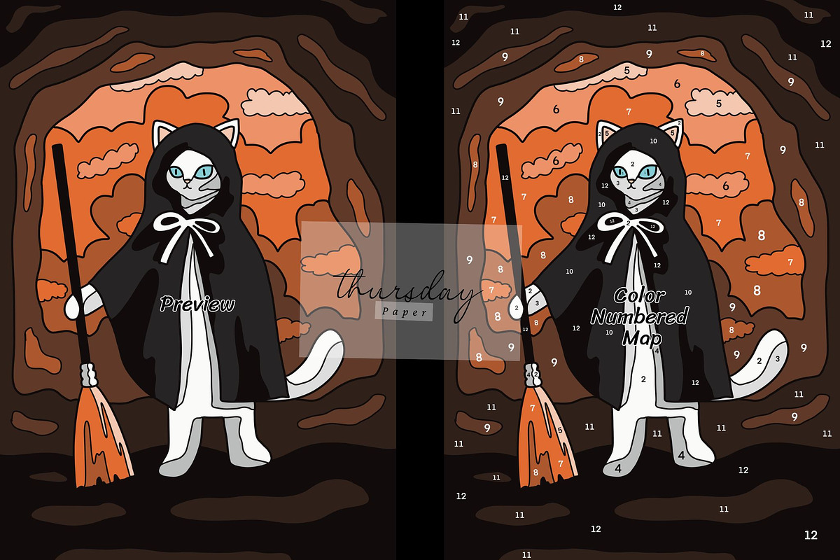 Cat Halloween color by number, a Graphic by Thursdaypaper (Photo 3 of 4)