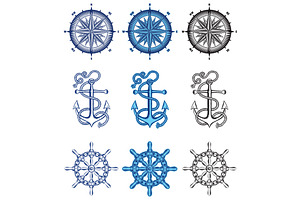Steering wheel , Anchor, Wind rose