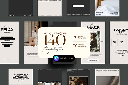 140 Instagram Aesthetic Bundle, a Social Media Template by Prapti Design