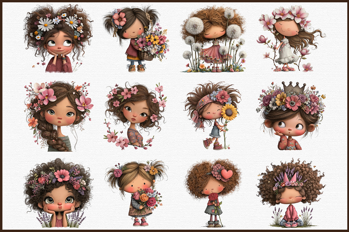 Flowers and Girls Clipart Bundle, an Illustration by Sublimation Artist (Photo 3 of 6)