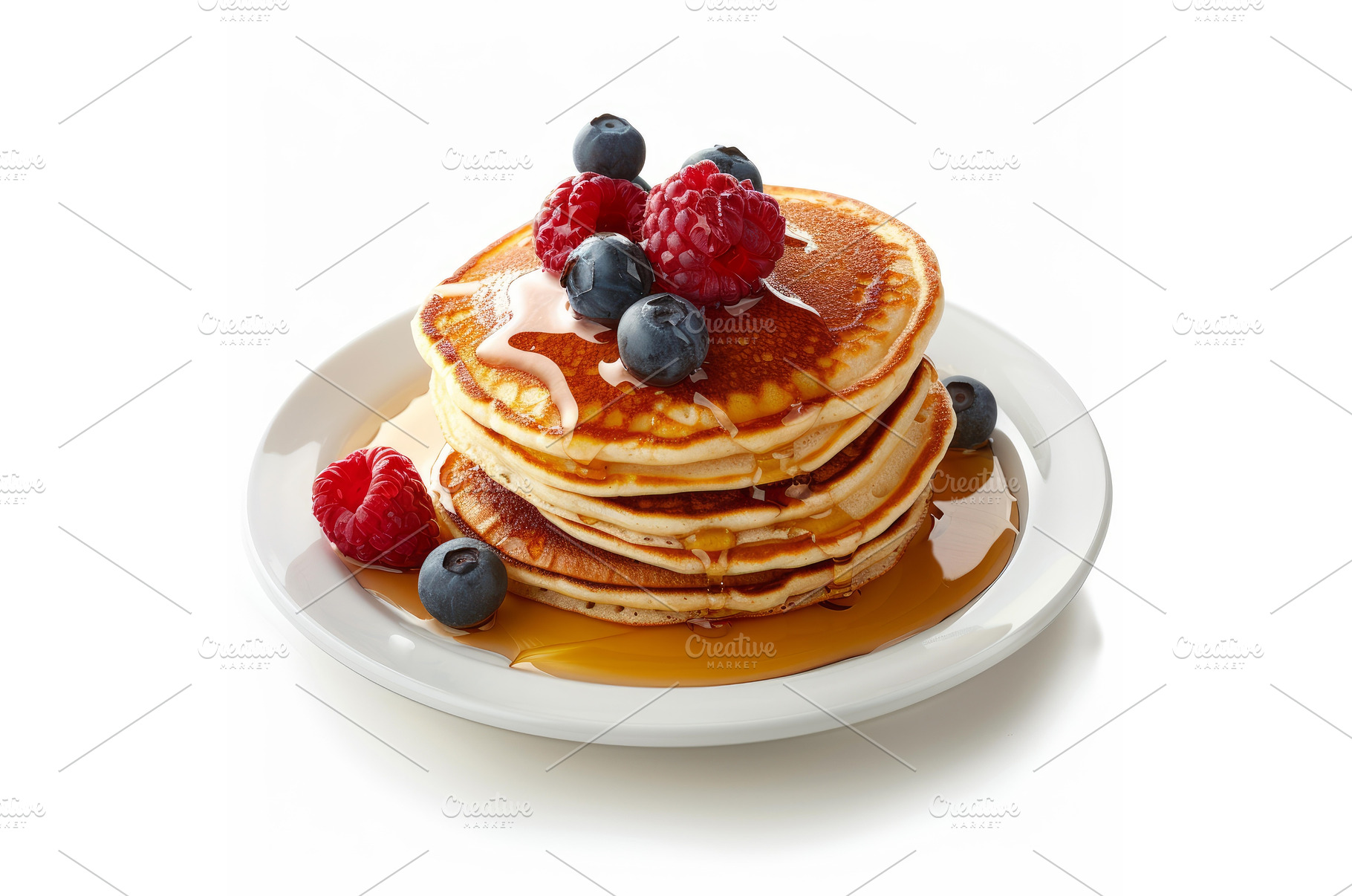 Stack of tasty pancakes dripping, a Food & Drink Photo by Ylivdesign