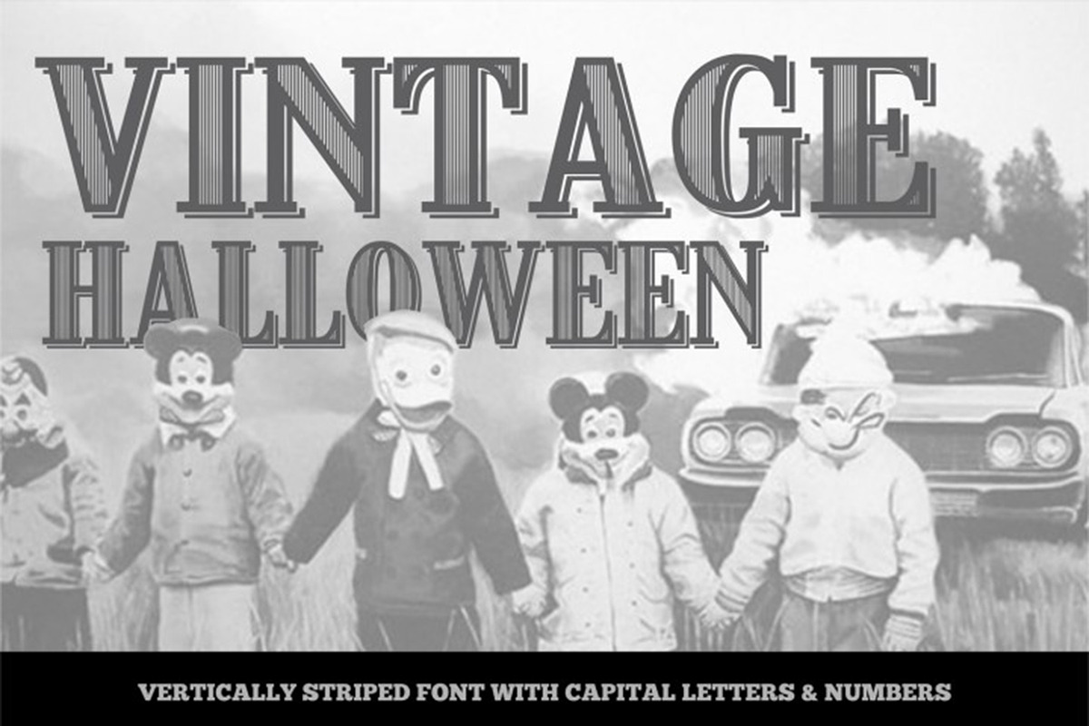Vertically Striped Vintage Typeface, a Serif Font by Vintage Font Lab (Photo 2 of 2)