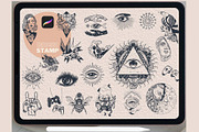 100 flat tattoo Procreate brushes, a Brush Add-On by TaKong Magics (Thumbnail 2 of 3)