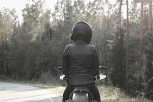Sexy girl biker and cafe racer motorcycle featuring wheels, motorcyclist, and, a Transportation Photo by Aliaksei Kaponia