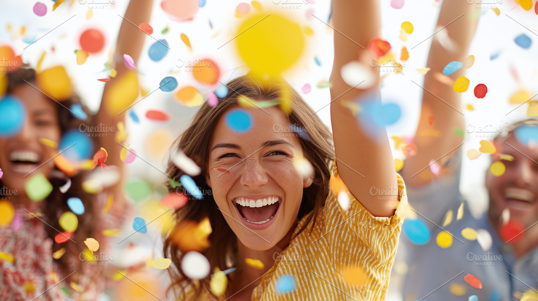 Joyful woman smiling and celebrating, a Person Photo by MistyDay