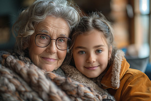 A joyful senior woman and a young girl share a warm embrace, radiating happines, a Person Photo by ImageMir