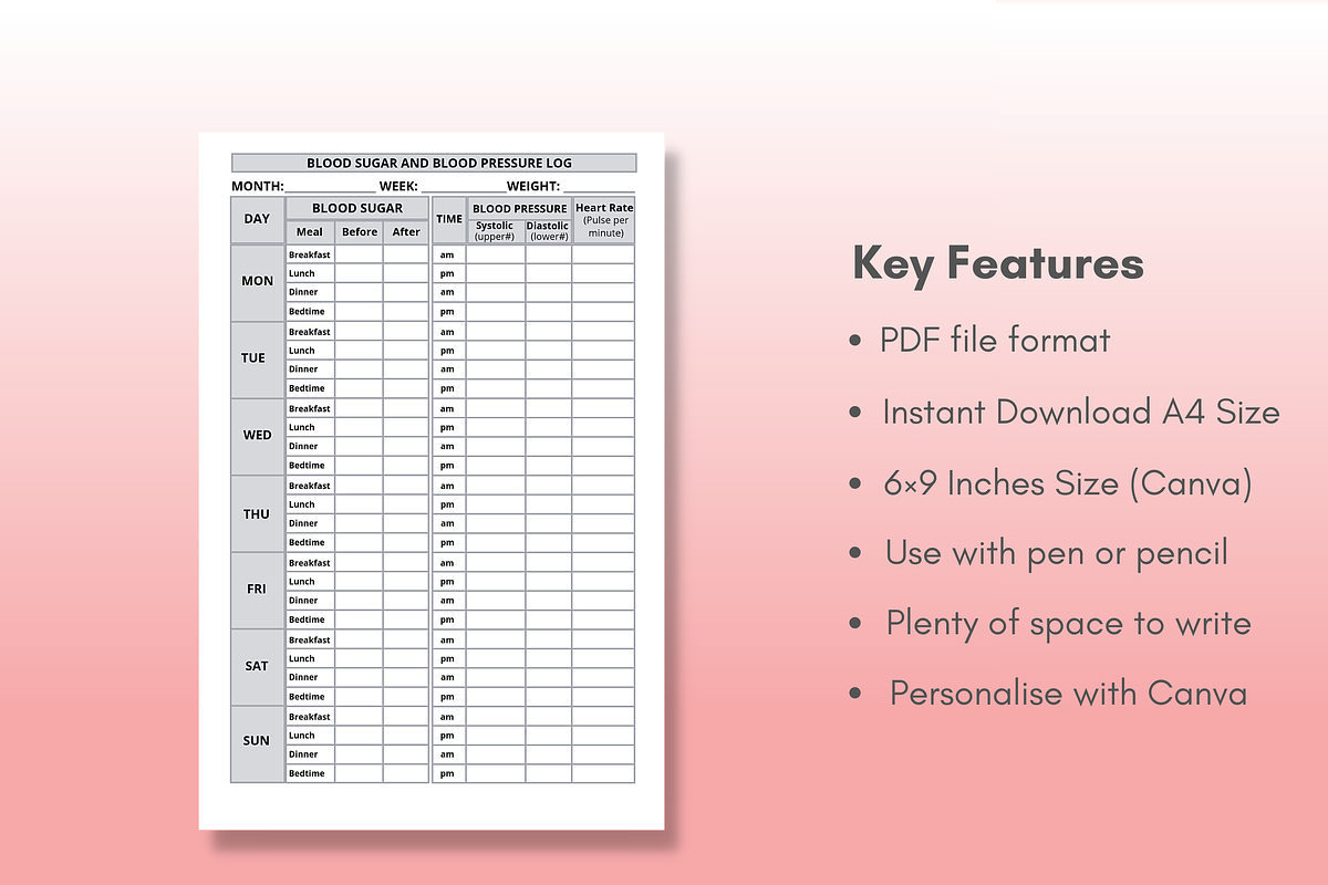 Blood Sugar & Blood Pressure Log, a Templates & Theme by Creative Corner (Photo 2 of 4)