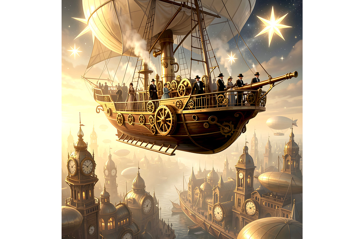 Steampunk Airship, a Transportation Illustration by Sharon Schwalbe (Photo 5 of 5)
