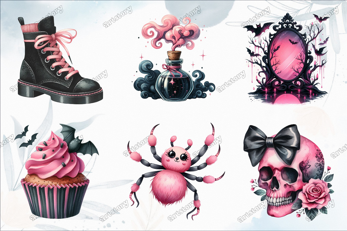 Black Pink Halloween Clipart, a Graphic by designcity5 (Photo 2 of 5)