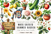 Summer Garden Watercolor Clipart, an Illustration by CreationArt (Thumbnail 1 of 5)