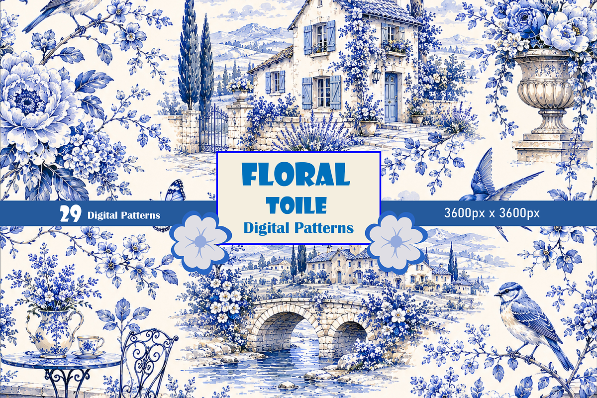 Floral Toile Patterns, a Pattern Graphic by Printable Design Store (Photo 1 of 3)