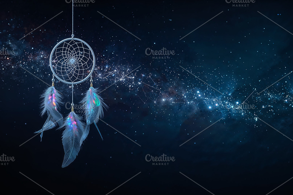 Dreamcatcher showing string, feather, an Illustration by wavebreak