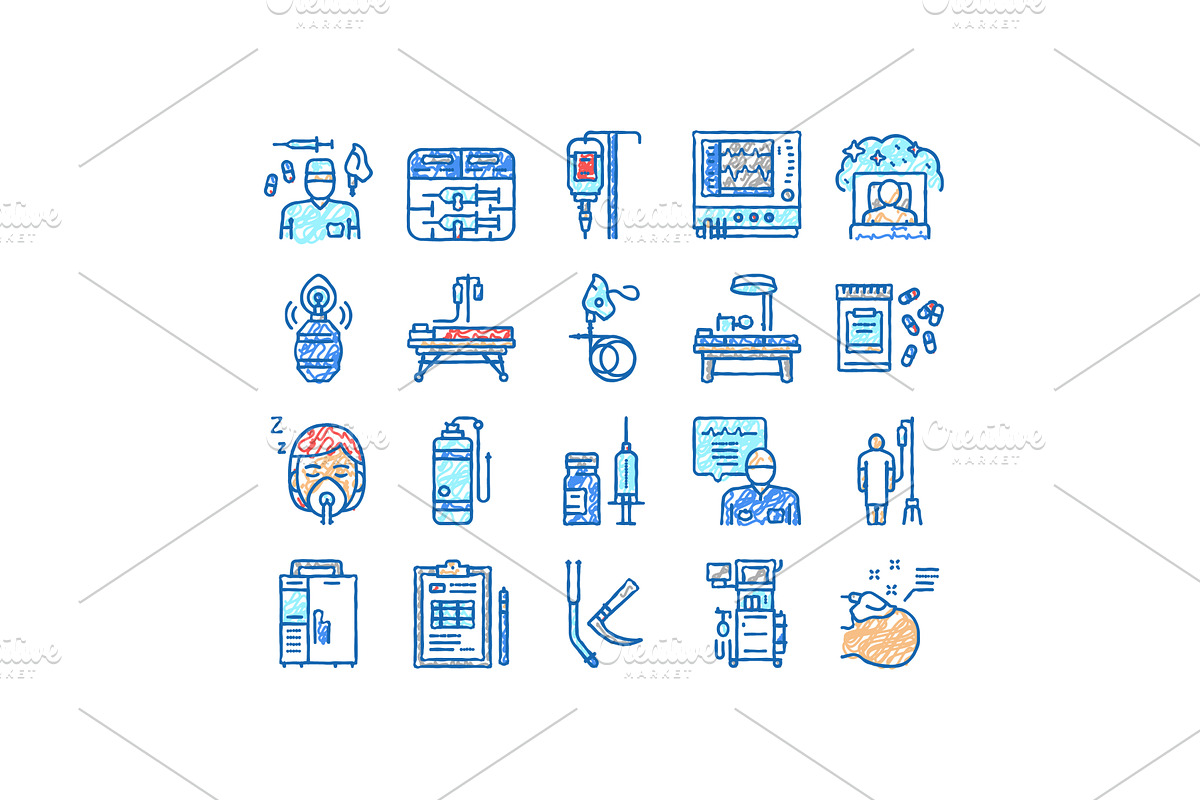 Anesthesiologist Tool set Icons hand, an Object Illustration by pikepicture