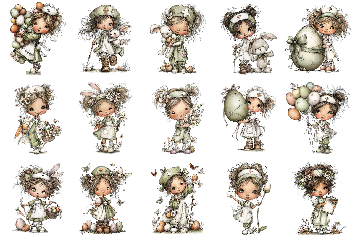 Whimsical Easter Nurse PNG Clipart, an Illustration by OK Design (Photo 3 of 6)