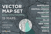 MAP SET - Black/Turquoise - 15 Maps, a Graphic by MetroMaps (Thumbnail 1 of 16)