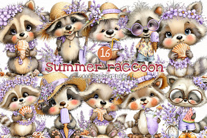 Whimsical summer raccoon Clipart, an Illustration by Designworld