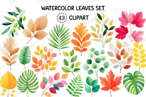 Watercolor Leaves Clipart Set, an Illustration by Creative Art