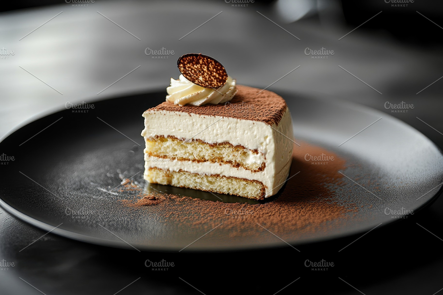 Indulgent slice of tiramisu cake, a Photo by Pavel_design