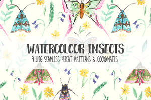 Watercolor Insects Pattern