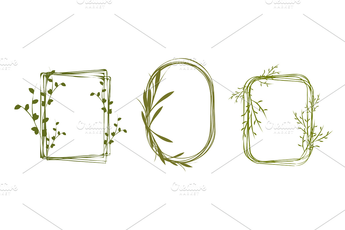 Set of three unique green botanical, an Object Illustration by okskukuruza