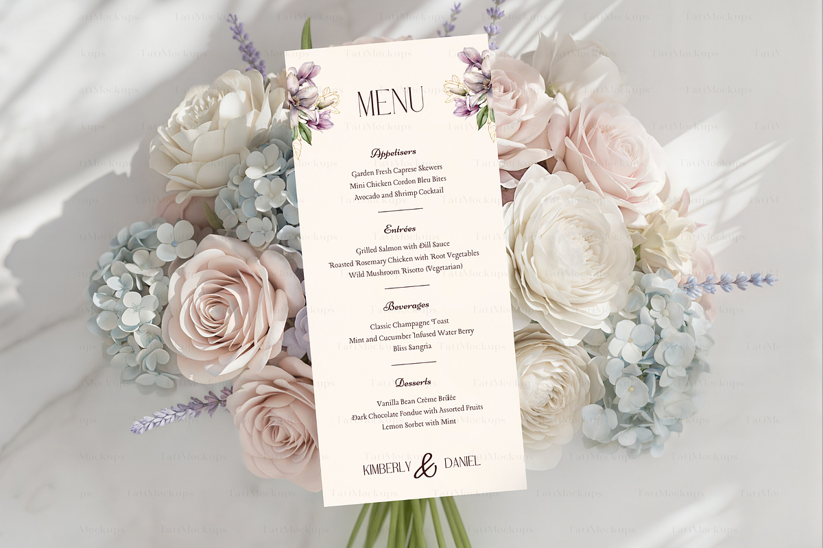 Floral Menu Card Mockup with Bouquet, a Product Mockup by TatiMockup (Photo 3 of 4)
