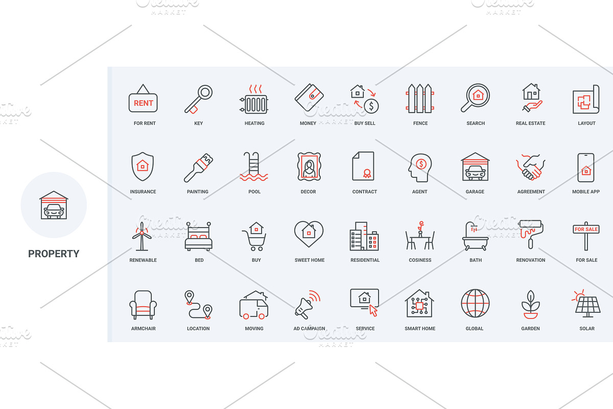 Buy sell rent property agent icons, an Object Illustration by Lemberg Vector