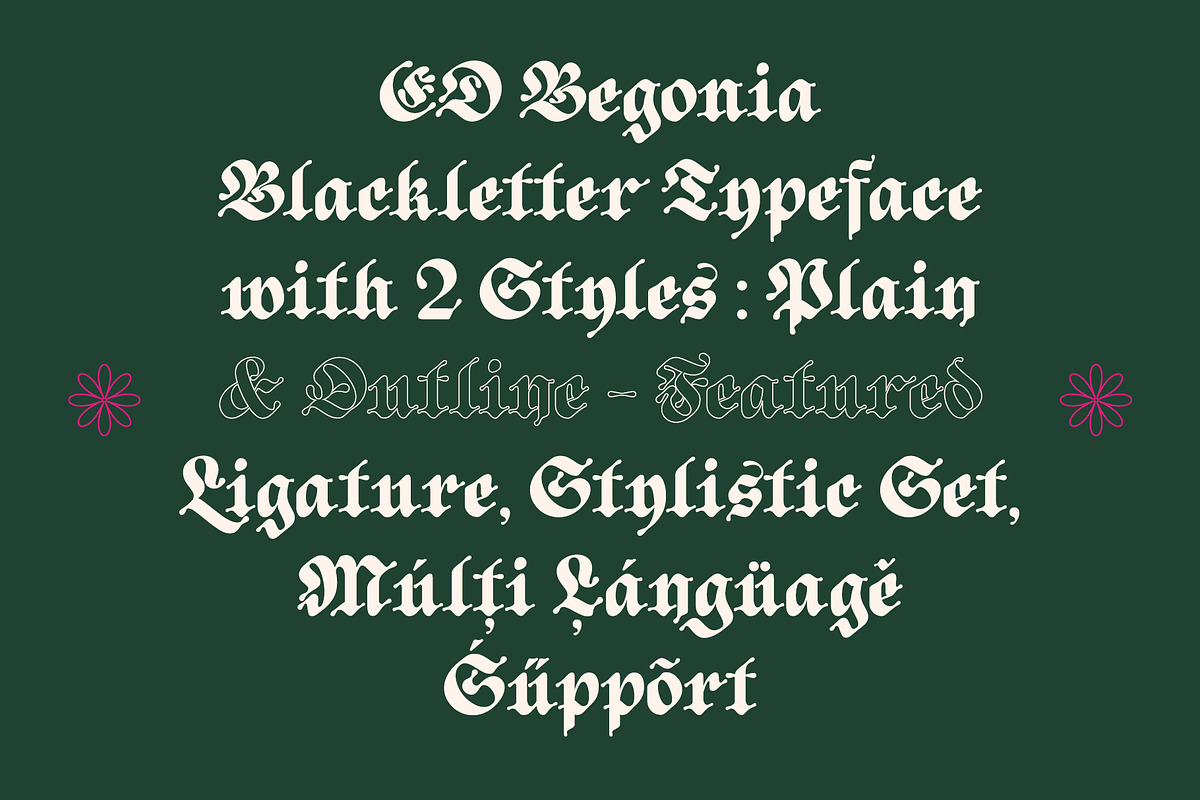 ED Begonia - Blackletter Typeface, a Blackletter Font by Emyself Design (Photo 3 of 12)