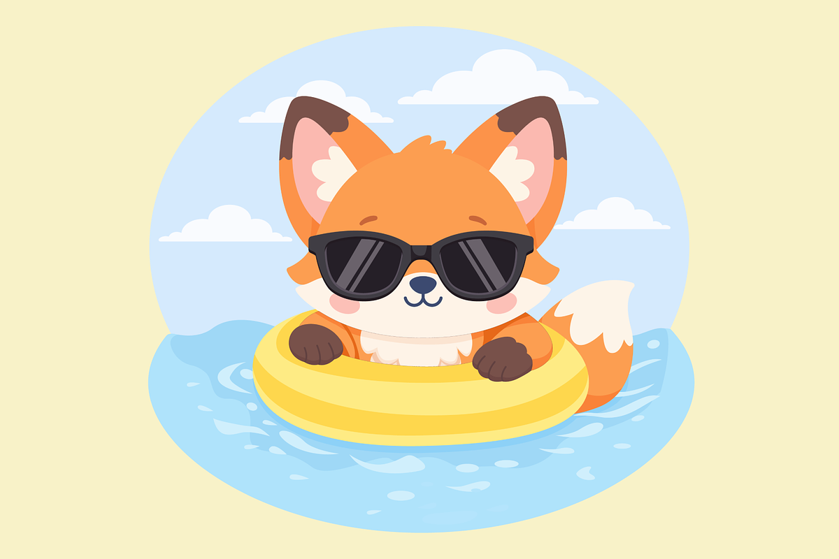 Cartoon Fox Relaxing at the Beach, an Animal Illustration by Artpon Illustration (Photo 2 of 3)