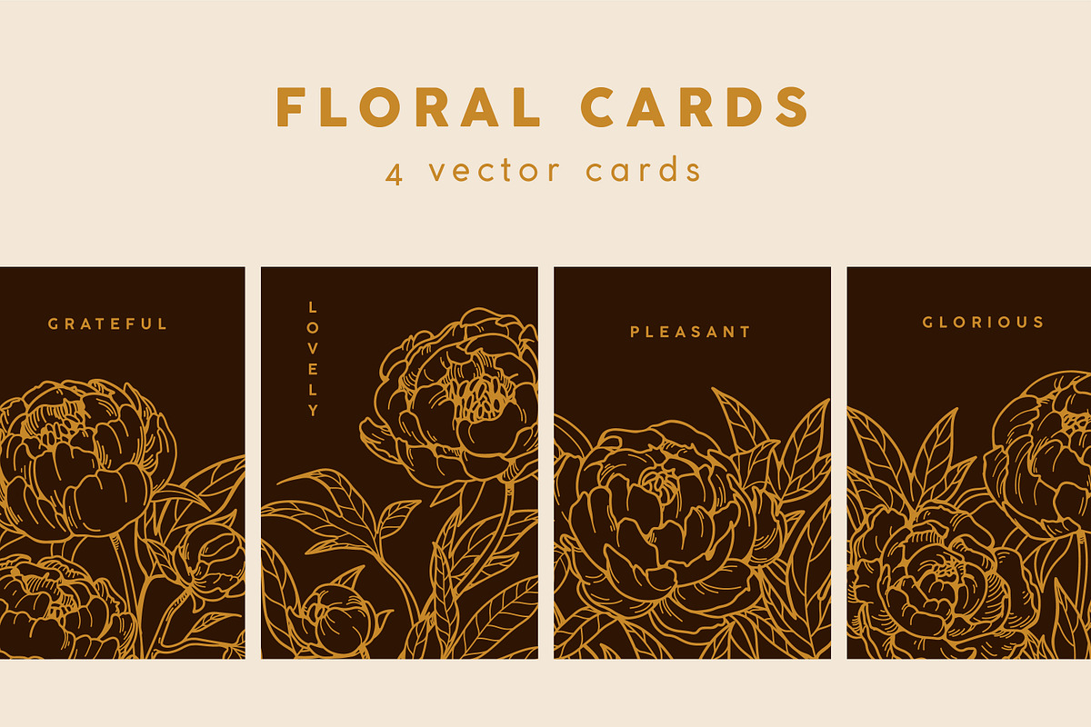 Retro, engraved peony flower cards, a Decorative Illustration by Good Studio (Photo 1 of 6)