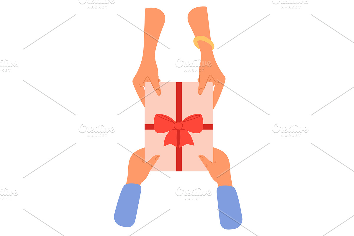 Man gives woman box with gift top, an Illustration by Vectorbuum