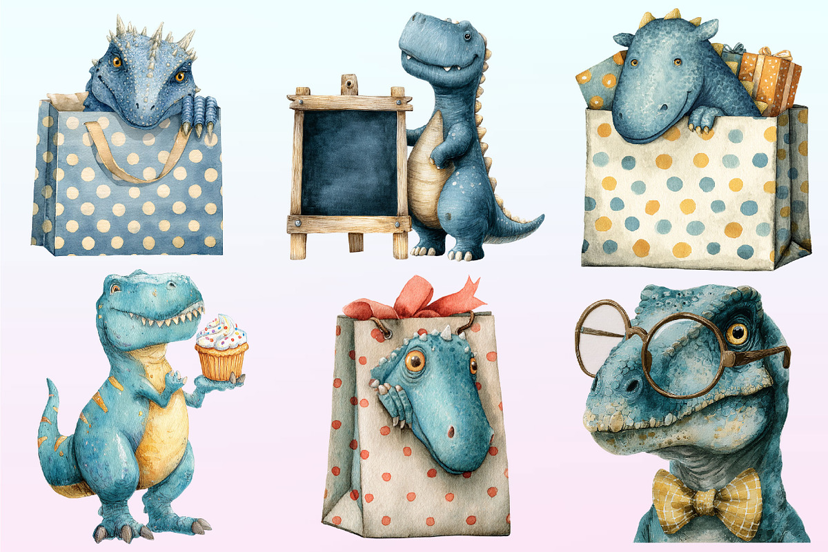 Watercolor Blue Dinosaur Birthday, a Graphic by CitraGraphics (Photo 3 of 4)