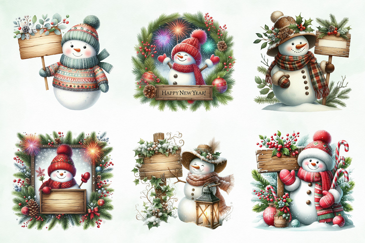 Watercolor Snowman Sign Clipart Png, an Illustration by Creative Art (Photo 5 of 6)