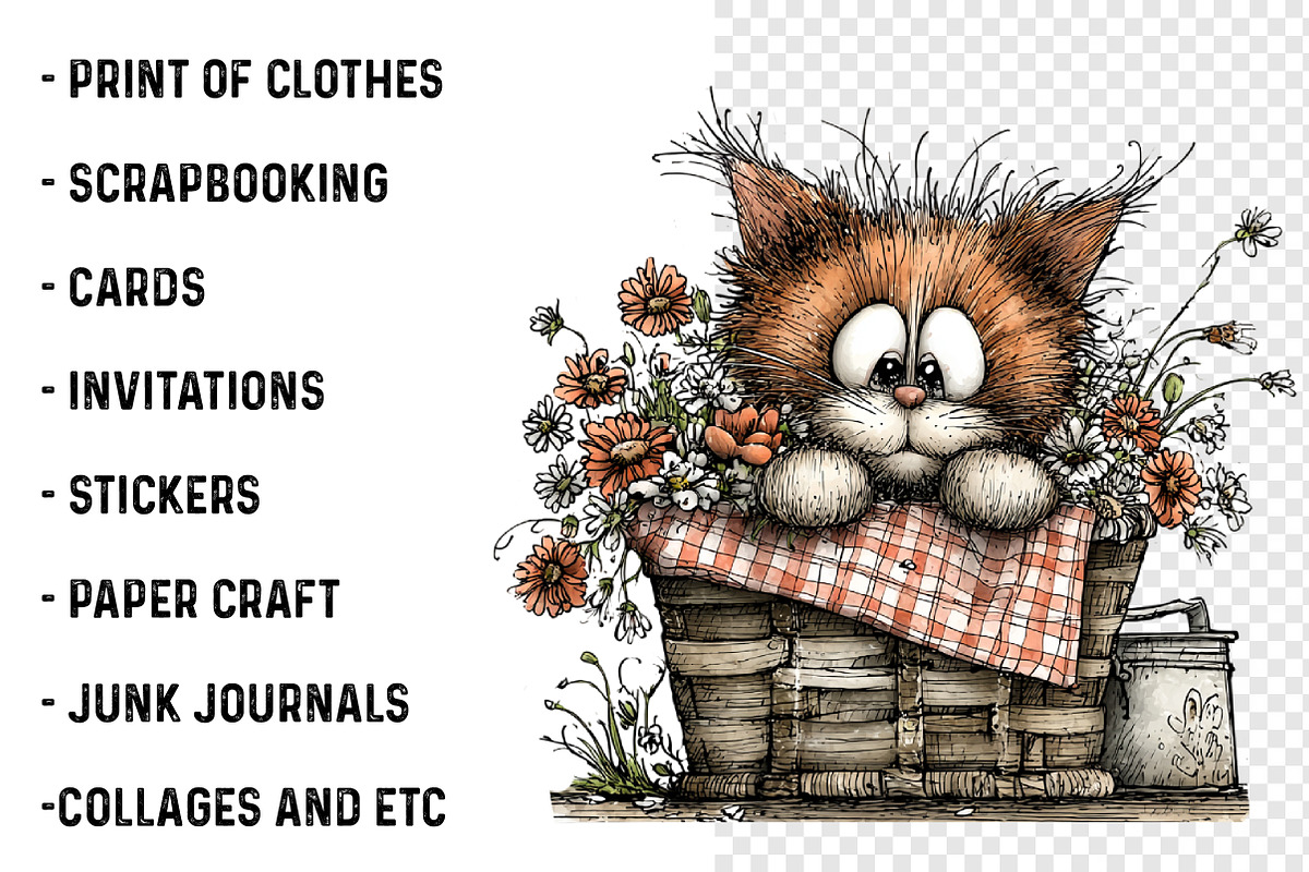 Whimsical Floral Spring Cats Png, an Illustration by SinaCreation (Photo 3 of 7)