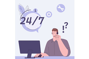 Service or support call center. Male, a Person Illustration by Valerie Bodnar