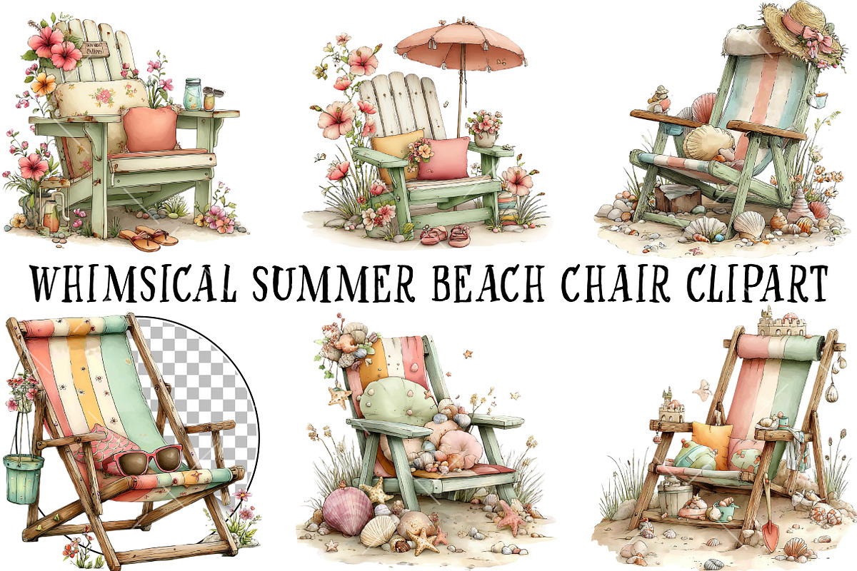 Whimsical Summer Beach Chair Clipart, an Illustration by OK Design (Photo 2 of 6)